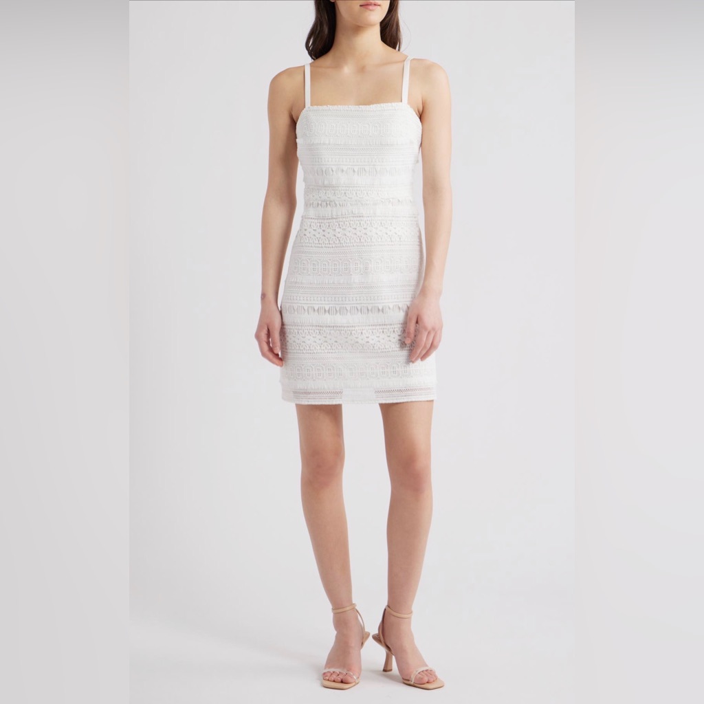 Sam Edelman White Fringe Chemical Lace Shift Minidress Size 0